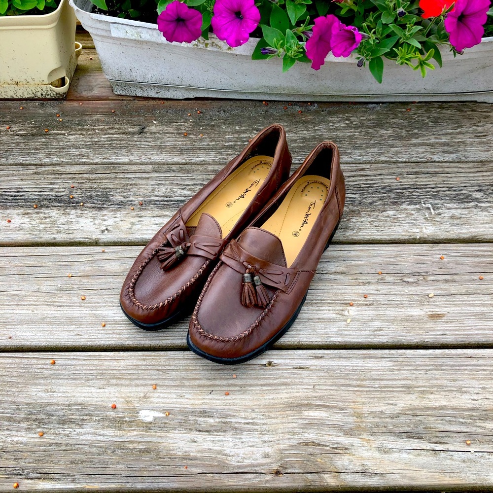 Thom McAn Slip On Leather Tassel Loafers - Brown - Size 11W